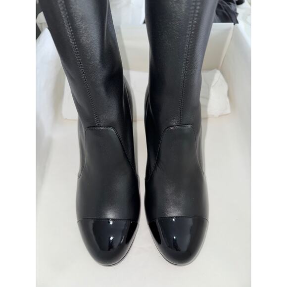 Chanel 25K Black White Pearl Ball Heel CC Logo Stretch Leather Calf Boots 39.5 - Picture 12 of 16